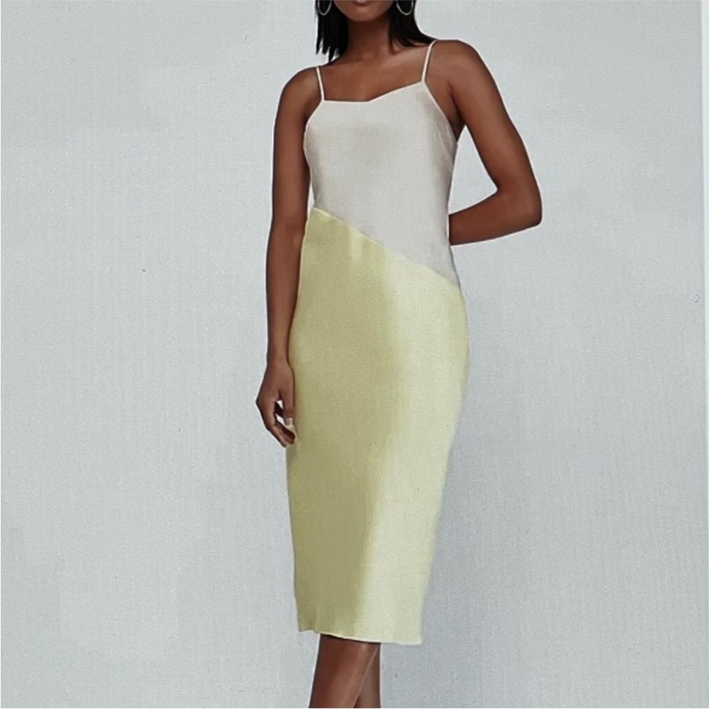 EXPRESS Satin Color-block Midi Slip Dress In Nude Sorbet - Size L - Like New